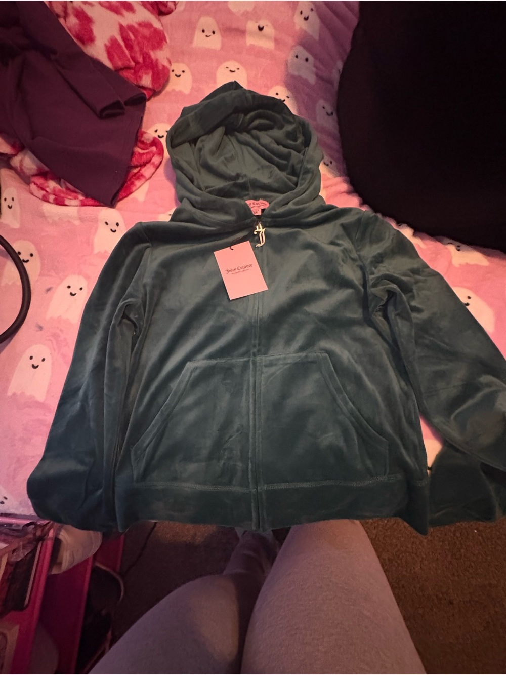Juicy Couture Teal Velour Zip Hoodie